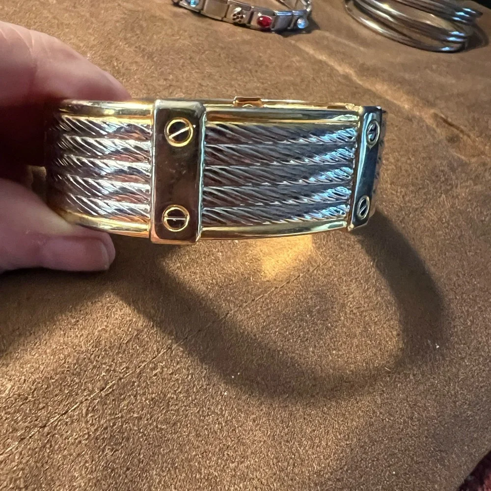 Womans Two-Tone Cable Cuff Bracelet - Gold & Silver